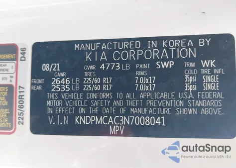 2022 Kia Sportage Lx z USA, uszkodzony, nr VIN KNDPMCAC3N7008041